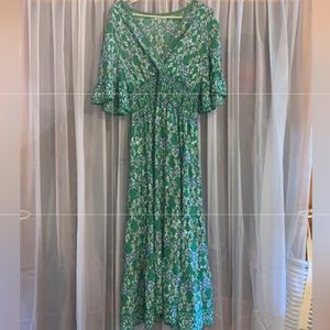 Maxi green floral dress